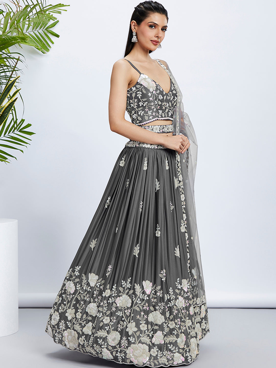 House of Panchhi Navy Blue Georgette Sequins, Mirror And Thread Embroidery Lehenga Choli & Dupatta | Swadesiicart