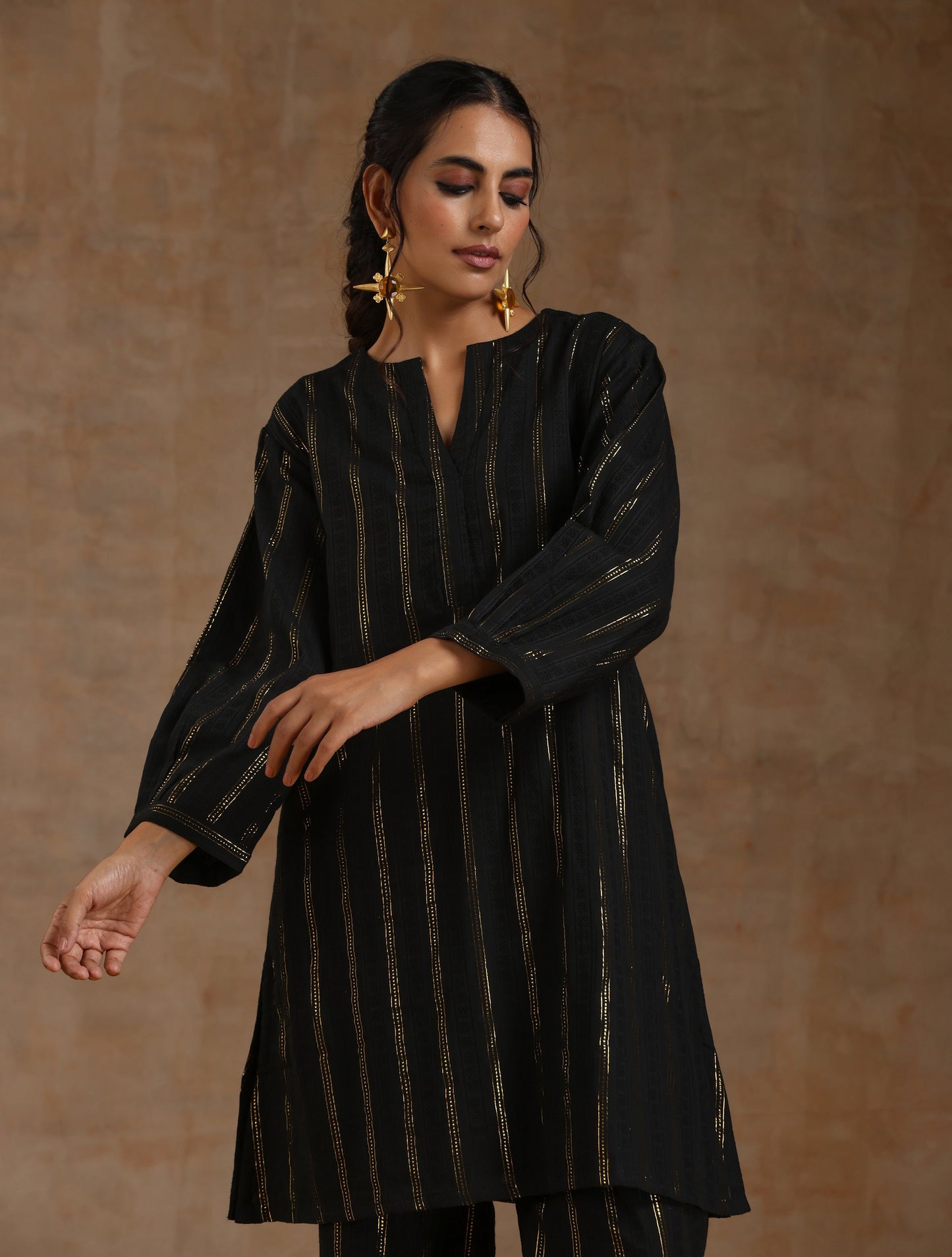 trueBrowns Black Gold Cotton Relaxed Co-Ord Set - Swadesiicart