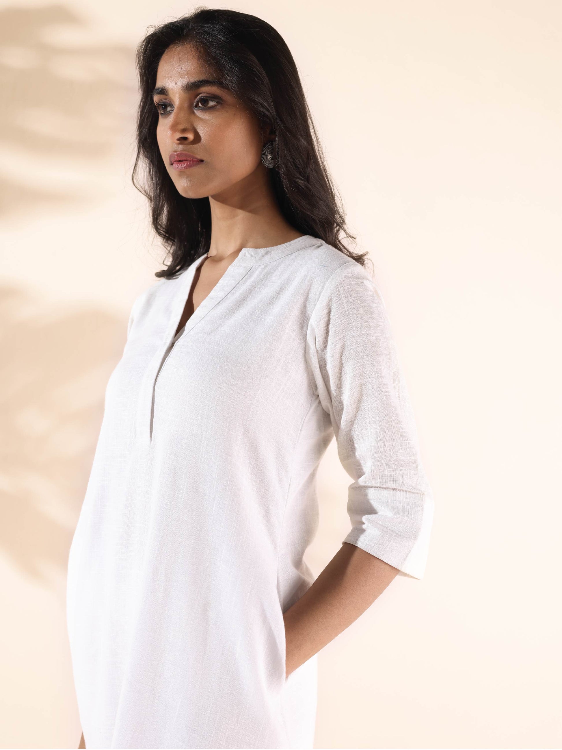 trueBrowns White Cotton Relaxed Co-ord Set - Swadesiicart