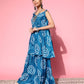 InWeave Women's Blue Bandhani Motif Shoulder Tie Up Kurta Set - Swadesiicart