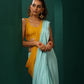 trueBrowns Blue Mustard Muslin Silk Ready to Wear Saree | Swadesiicart