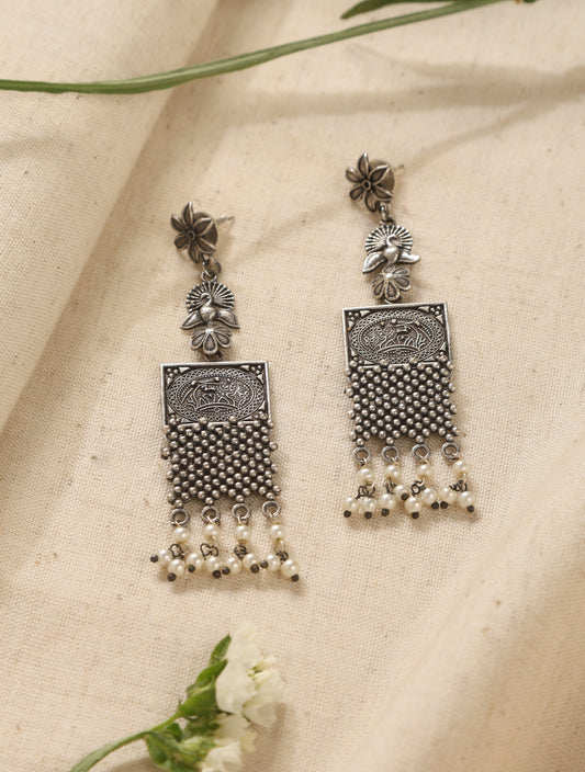 trueBrowns Silver Peacock Earrings | Swadesiicart