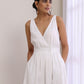 trueBrowns White Slub Texture Sleeveless Wrap Dress | Swadesiicart