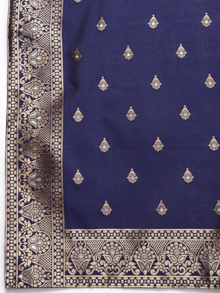 Ahalyaa Unstitched Navy Blue Dress Material | Swadesiicart