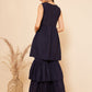 InWeave Women's Navy Blue Lace Work Double Layer Sharara Set - Swadesiicart