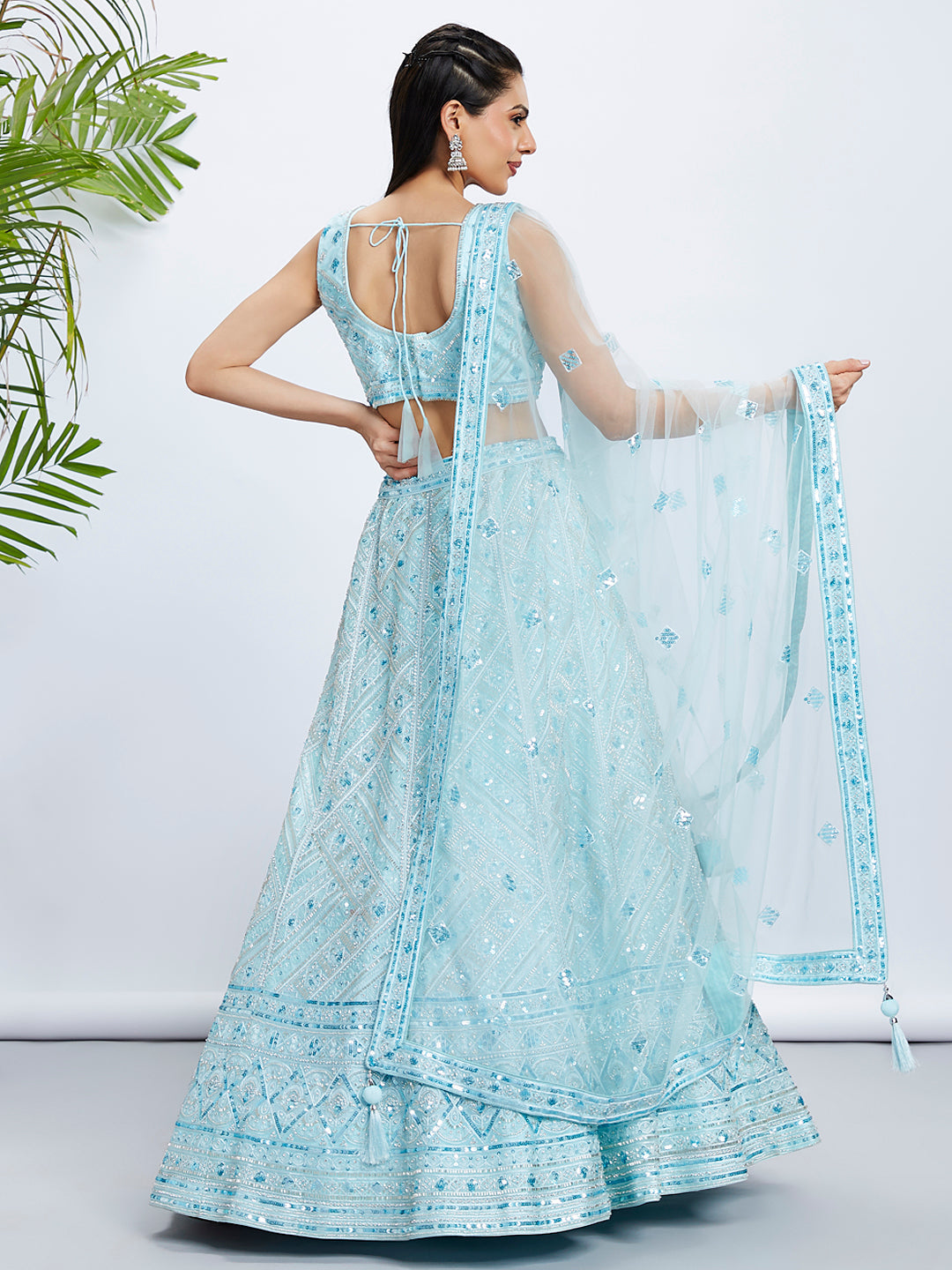 House of Panchhi Burgundy Chiffon Position Print With Sequins Embroidery Lehenga Choli & Dupatta | Swadesiicart
