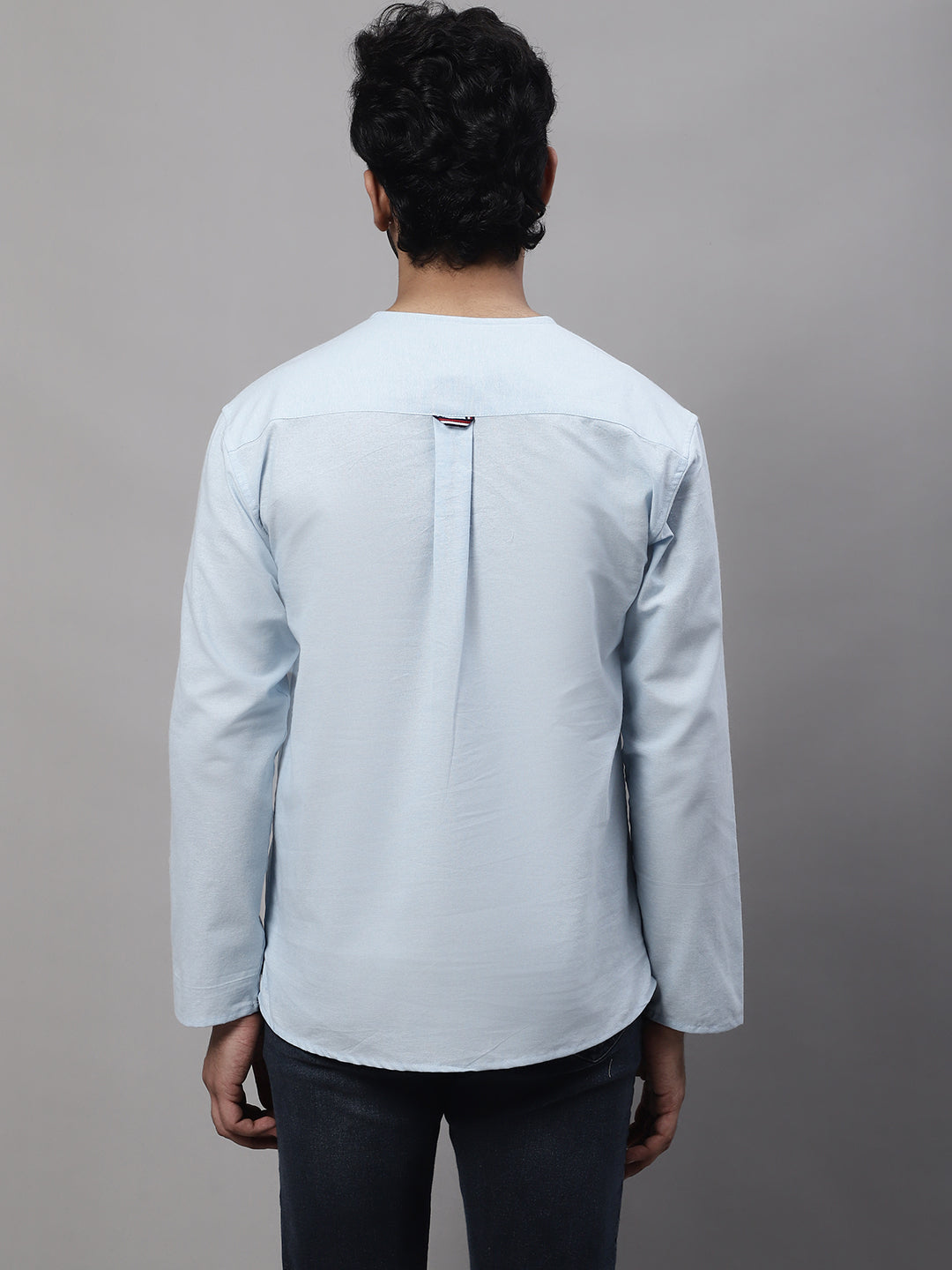Even Apparels Blue Pure Cotton Open Neck Kurta | Swadesiicart