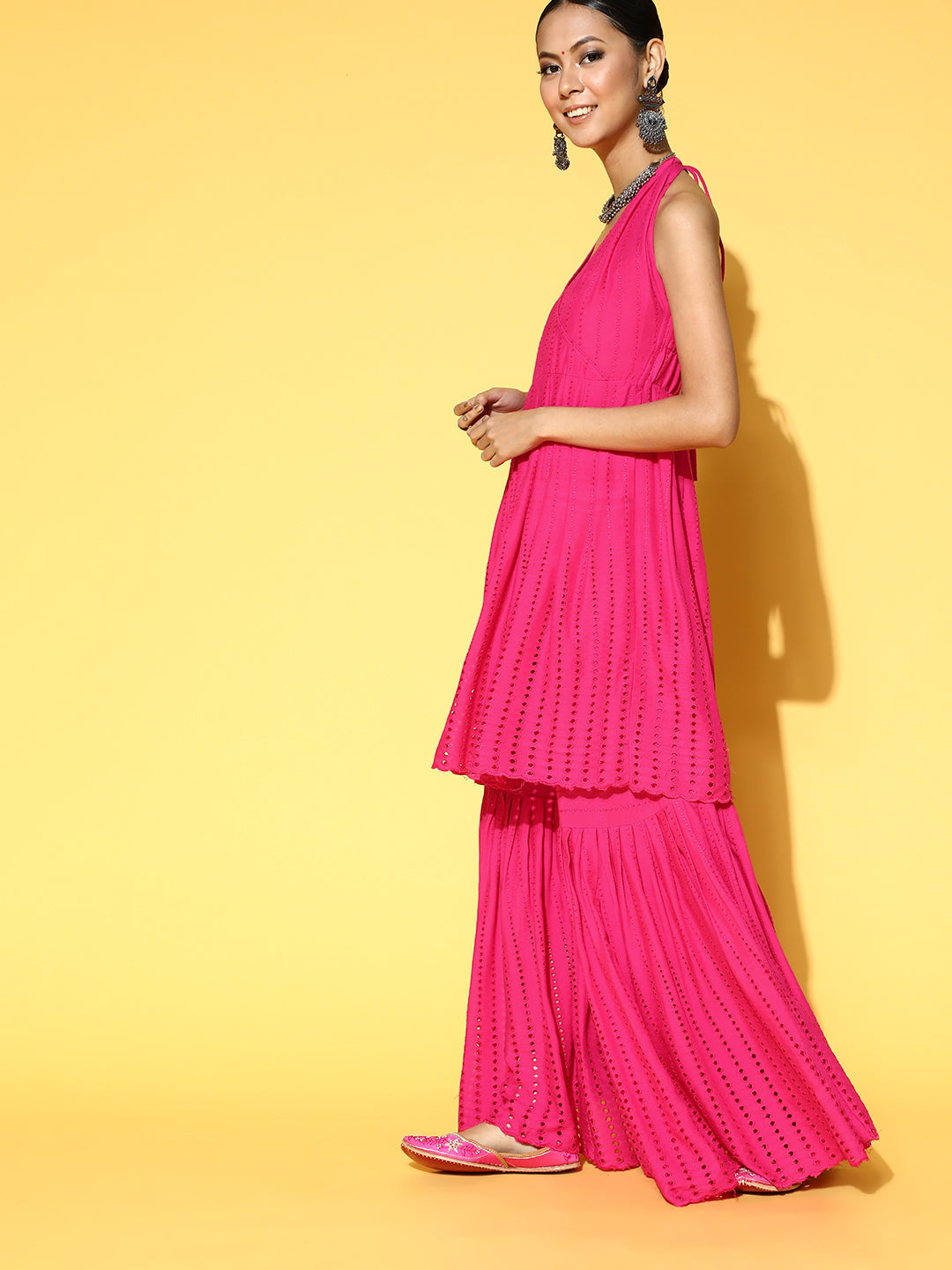 InWeave Fuchsia Backless Kurta Sharara Set - Swadesiicart