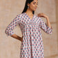 trueBrowns White With Pink Blue Floral Block Print Cotton Flared Slit Kurta Pant Set | Swadesiicart