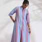 trueBrowns Blue Cotton Stripe Straight Kurta Set | Swadesiicart