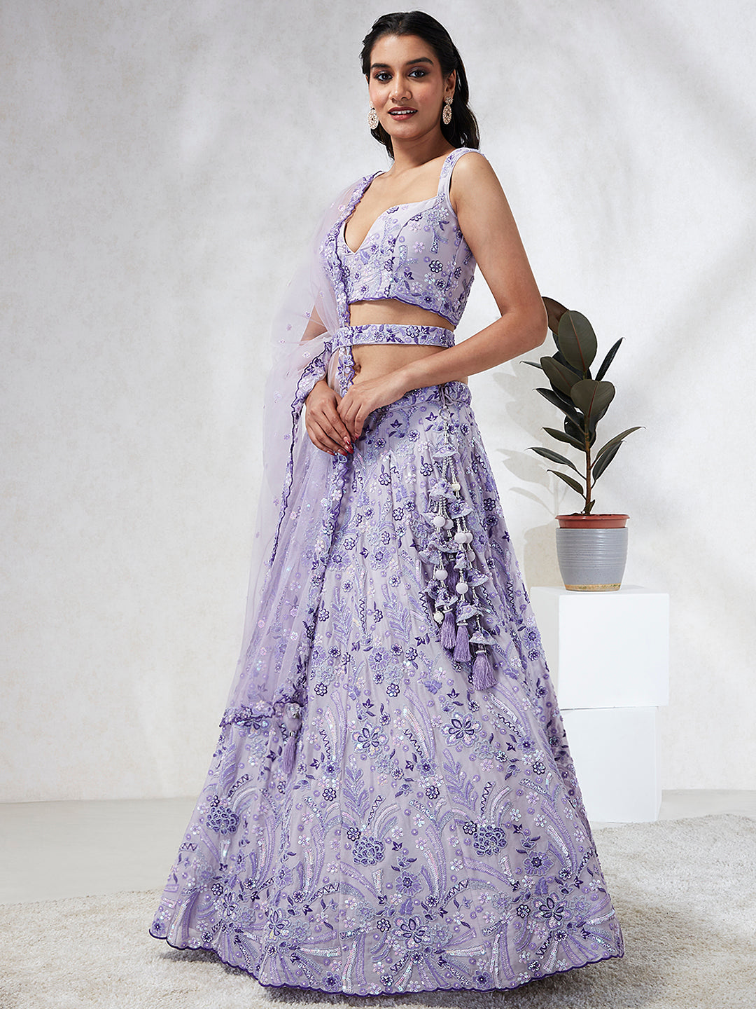 House of Panchhi Lavender Georgette Sequins And Thread Embroidery Lehenga Choli & Dupatta | Swadesiicart