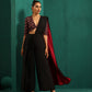 trueBrowns Black Muslin Silk Diamond Printed Deep V-Neck Blouse | Swadesiicart