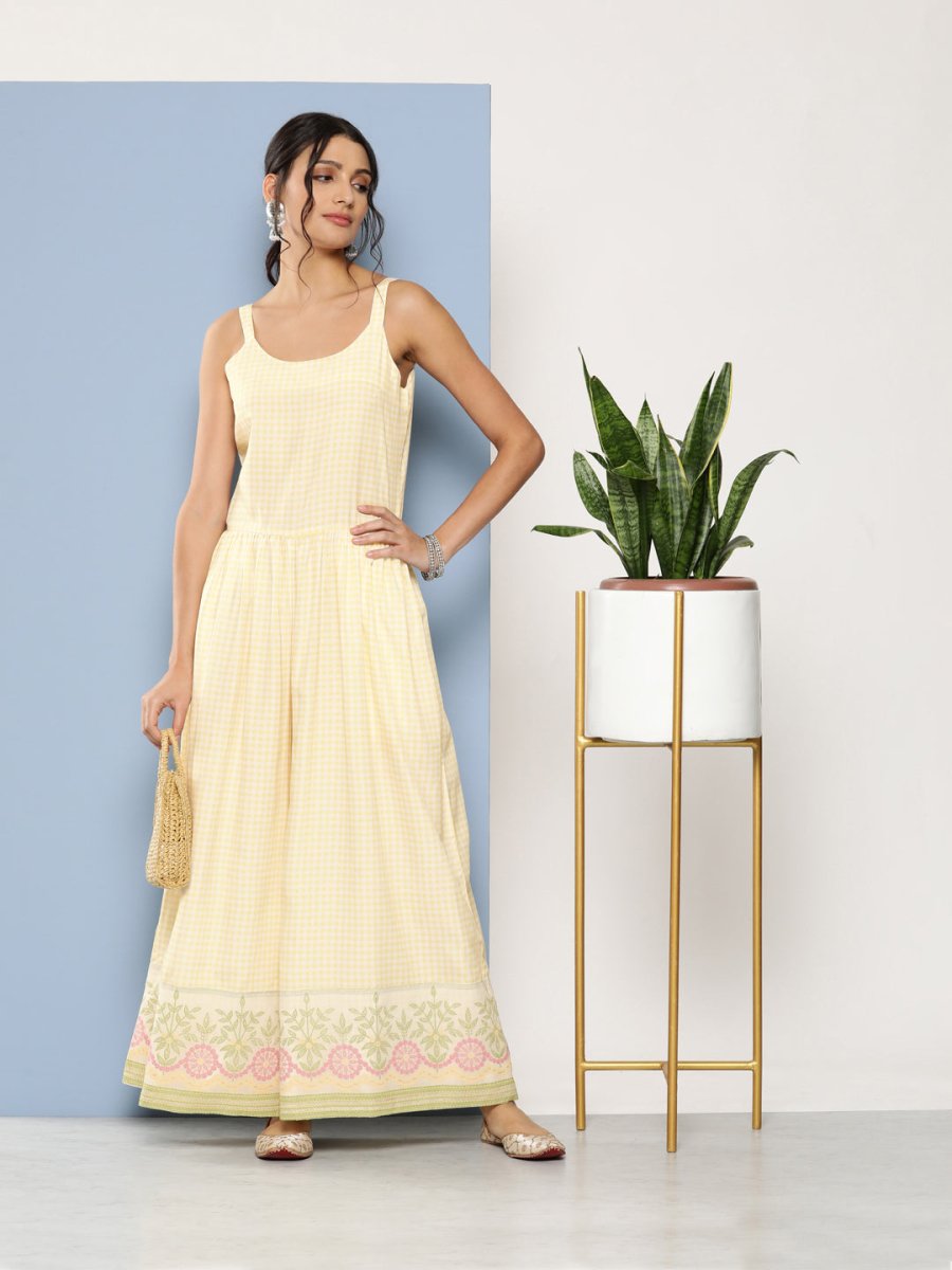 Ahalyaa Checked Waist Tie-Ups Basic Jumpsuit | Swadesiicart