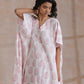 trueBrowns Pink Big Buta On White Print Cotton Panel Kaftan Kurta Pant Set | Swadesiicart
