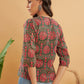 InWeave Women's Green Red Mughal Kalamkari Top - Swadesiicart