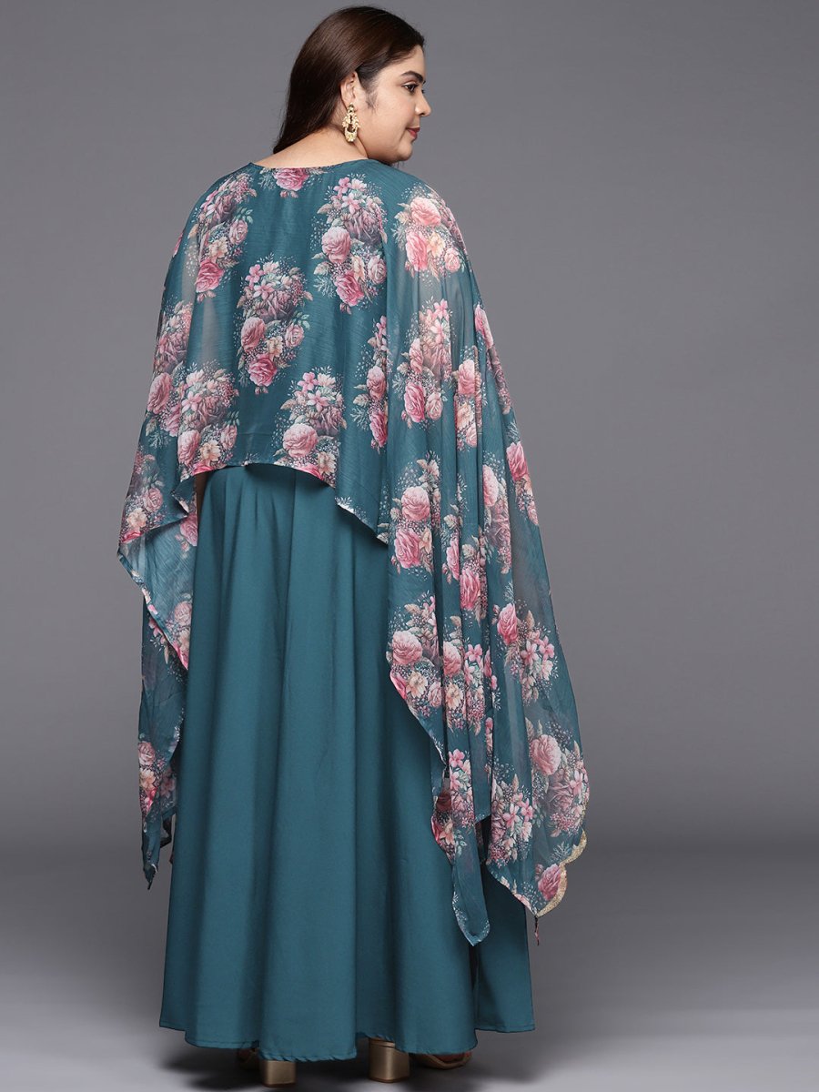 Ahalyaa Plus Size Boat Neck Maxi Ethnic Dress | Swadesiicart