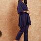 InWeave Women's Royal Blue Lurex V Neck Gota Kaftan Style Kurta Set - Swadesiicart