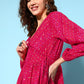 InWeave Women's Maroon Ethnic Print Wrapped Long Dress - Swadesiicart