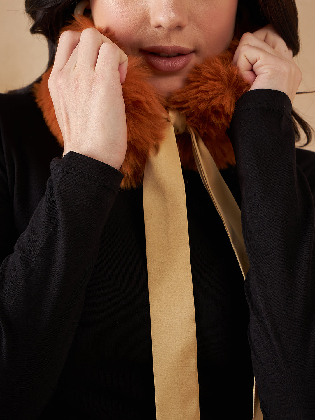 InWeave Women's Carrot Orange Fur Neckpiece - Swadesiicart