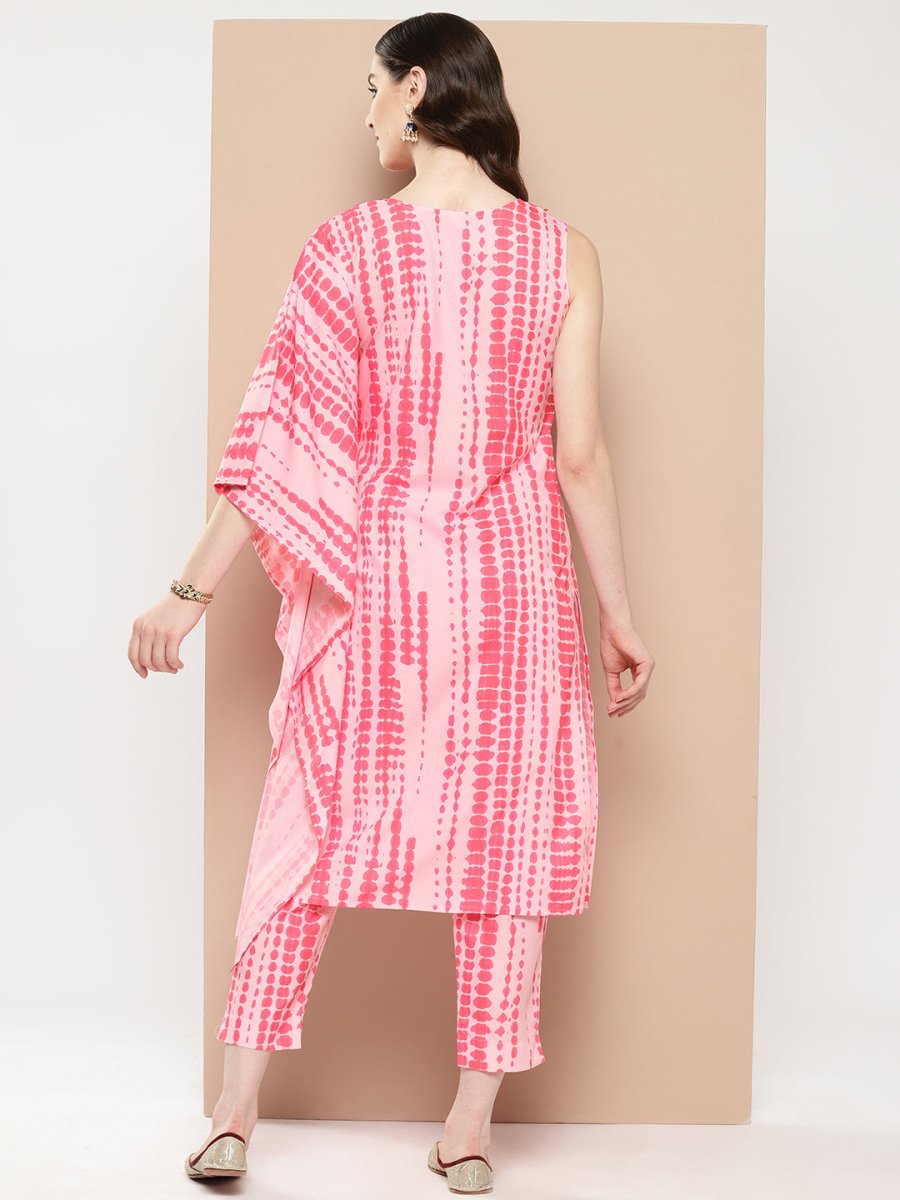 Ahalyaa Printed One-Shoulder Flared Sleeve Sequinned Kurta with Trousers | Swadesiicart