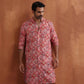trueBrowns Men's Beige Printed Front Open Kurta | Swadesiicart