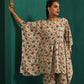 trueBrowns Off white Floral Bunch Muslin Silk Printed Kaftan Gathered Co-ord Set - Swadesiicart