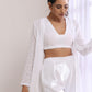 trueBrowns White Dobby Overlay Jacket Blouse Pant Set | Swadesiicart