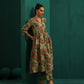 trueBrowns Green Floral Muslin Silk Printed Front Slit Kurta Pant Set | Swadesiicart