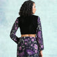 trueBrowns Black Printed Sleeve Velvet Blouse | Swadesiicart