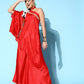 InWeave Women's Red One Shoulder Kurta Set With Gota Work - Swadesiicart