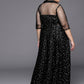 Ahalyaa Plus Size Printed Net V-neck Maxi Ethnic Dress | Swadesiicart