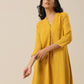 trueBrowns Mustard Yellow Slub Texture Neck Pleat Kurta Pant Set | Swadesiicart