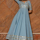 Pomcha Jaipur Powder Blue Pure Cotton Anarkali Set | Swadesiicart