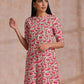 trueBrowns Pink Brown Overall Floral On White Block Print Cotton Slit Kurta Pant Set | Swadesiicart