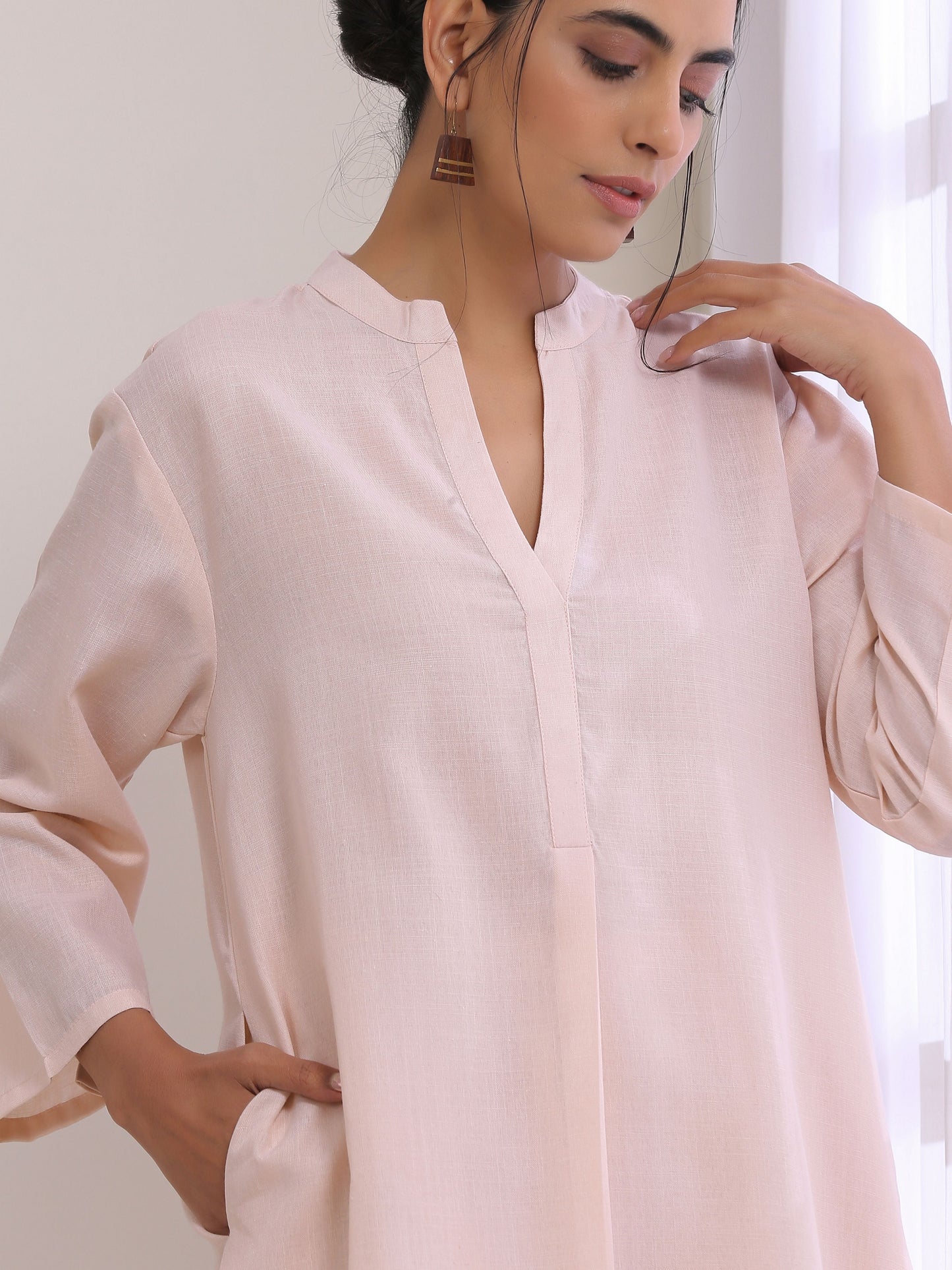 trueBrowns Pink Slub Relaxed Fit Co-Ord Set - Swadesiicart