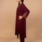 trueBrowns Maroon Embroidered Woollen Phiran Kurta Set | Swadesiicart