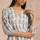 trueBrowns Grey Dabu Buta Print Cotton V-Square Neck Co-Ord Set - Swadesiicart