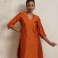 trueBrowns Orange Silk Kurta Co-ord Set - Swadesiicart