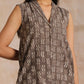 trueBrowns Clay Dabu Zig-Zag Motifs Print Cotton Sleeveless Jacket Pant Set | Swadesiicart