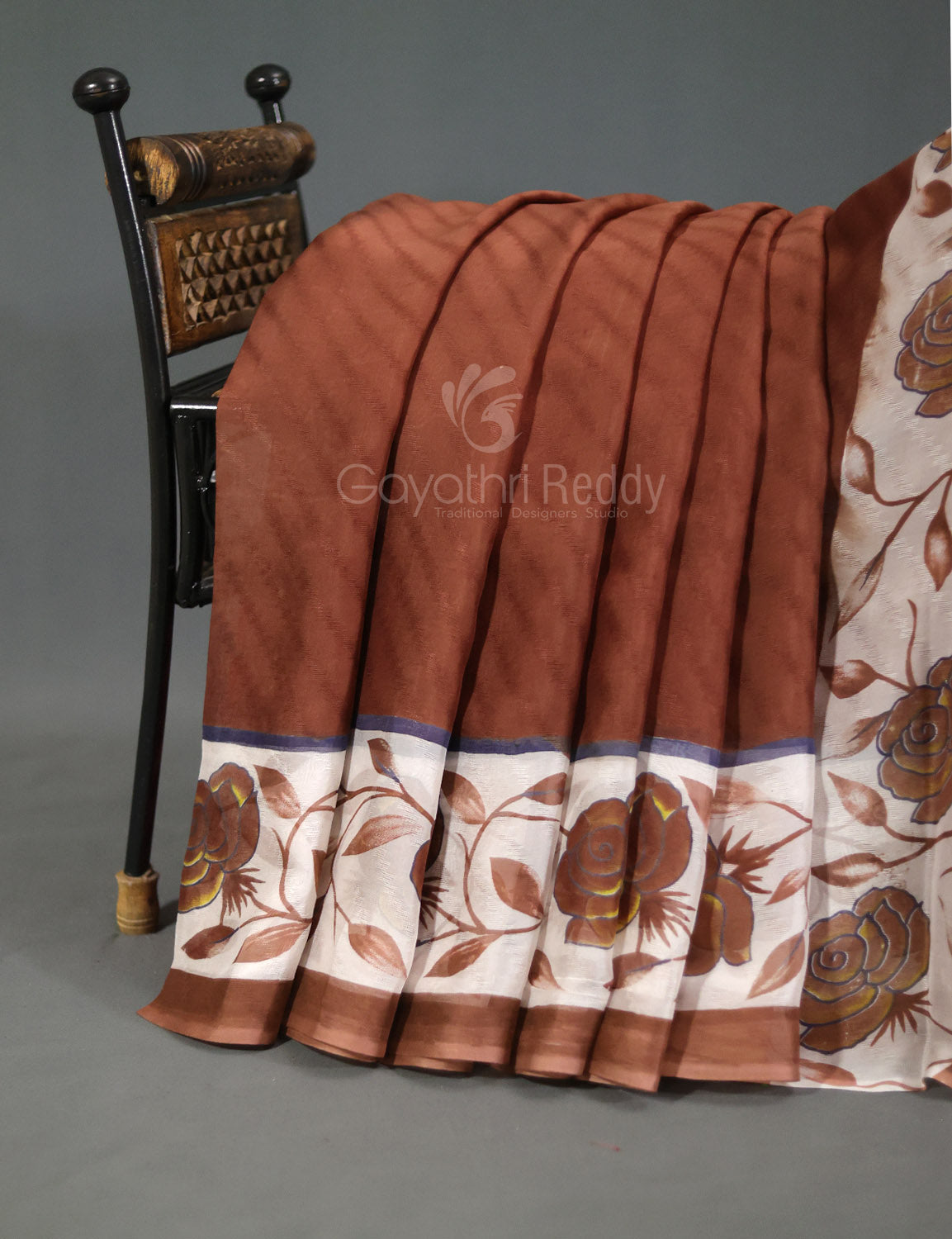Brown With Off White Colour Leheriya Georgette Swadesiicart By Gayathri Reddy Designer Studio