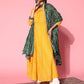 InWeave Women's Yellow Bandhani Long Anarkali Kurta With Green Bandhani Dupatta - Swadesiicart