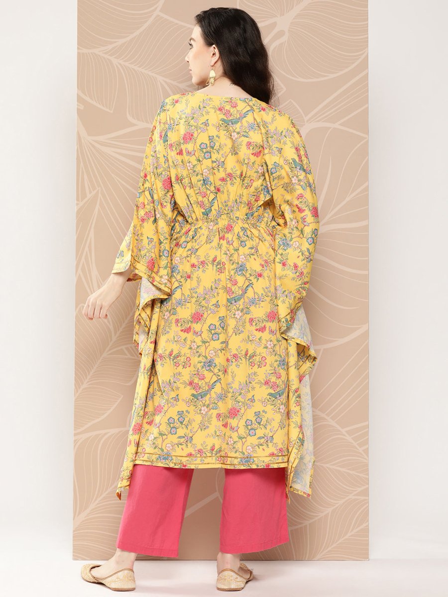 Ahalyaa Women Floral Printed Flared Sleeves Gotta Patti Floral Crepe Kaftan Kurta | Swadesiicart