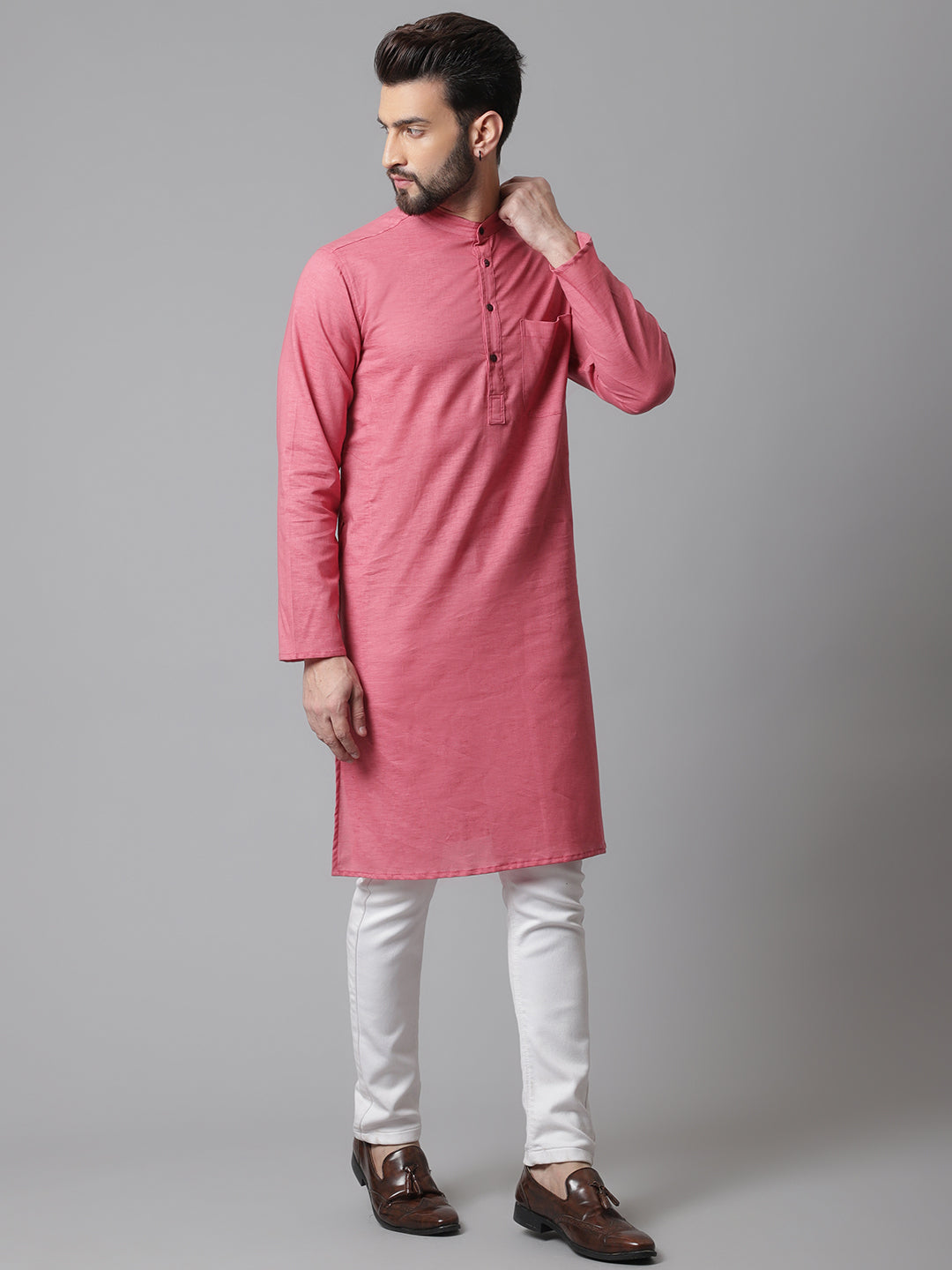 Even Apparels Rust Pure Cotton Kurta With Band Collar | Swadesiicart