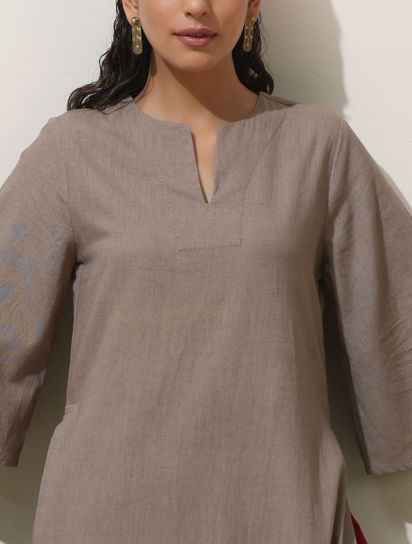 trueBrowns Grey Cotton Linen Kurta Pant Set | Swadesiicart