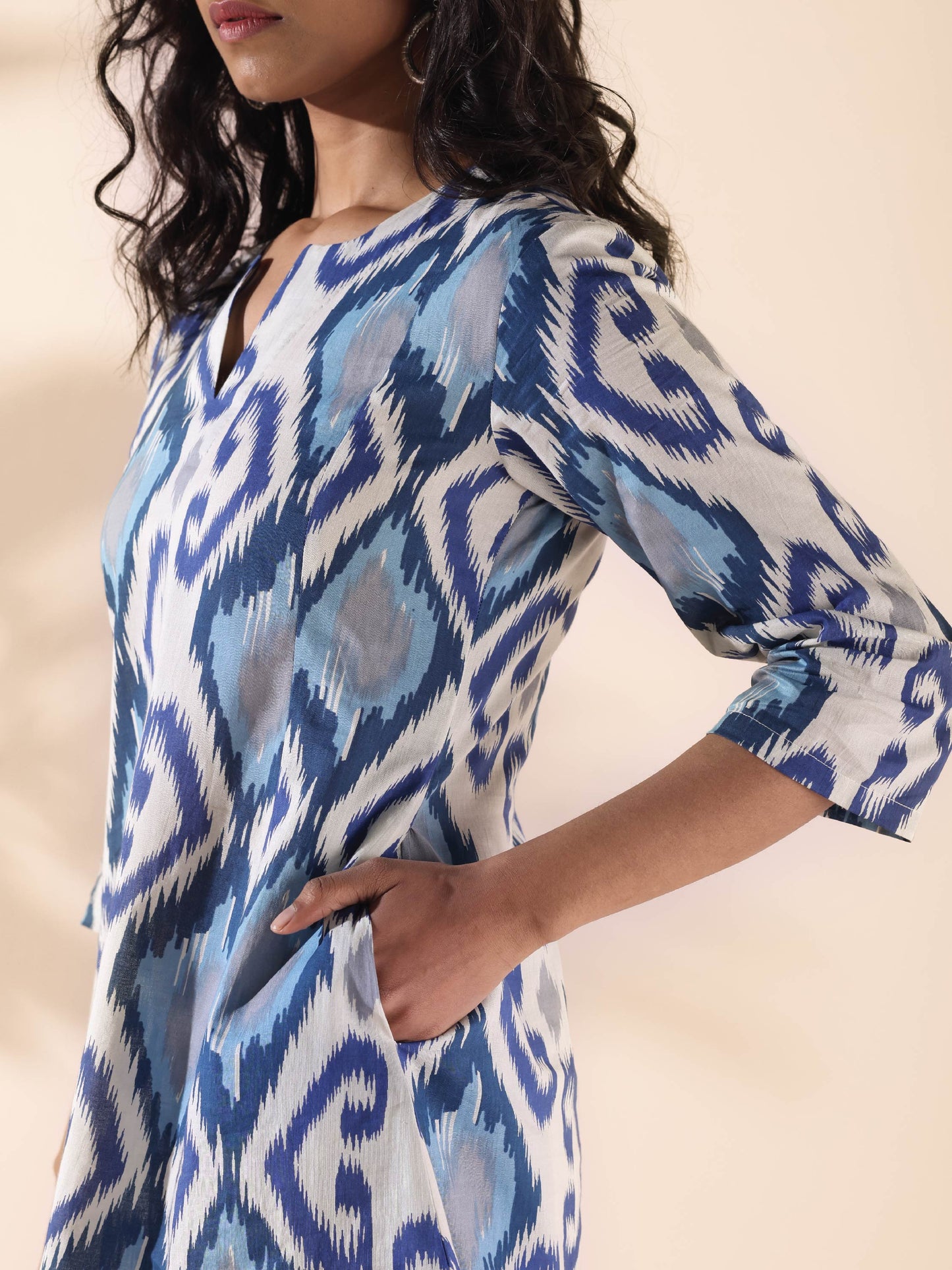 trueBrowns Blue Cotton Ikat Relaxed Co-ord Set - Swadesiicart