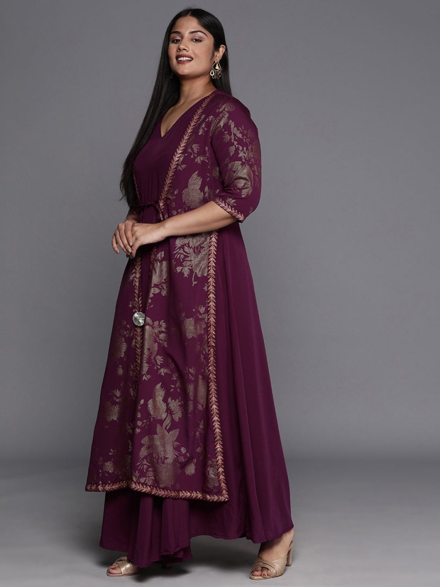 Ahalyaa Plus Size Floral Print Crepe Layered A-line Maxi Ethnic Dress | Swadesiicart