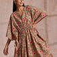 trueBrowns Beige Overall Big Floral Block Print Cotton Kaftan Dress | Swadesiicart