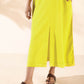 trueBrowns Lime Cotton Front Slit Dress | Swadesiicart