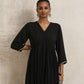 trueBrowns Black Crinkle Anarkali Flared Kurta Set | Swadesiicart