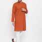 Even Apparels Rust Pure Cotton Kurta With Band Collar | Swadesiicart